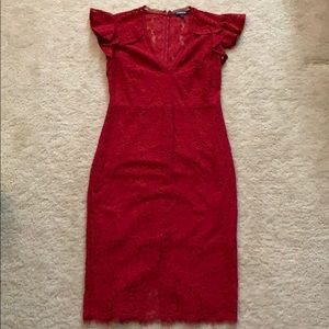 Express Red Lace Midi Dress - Size 6